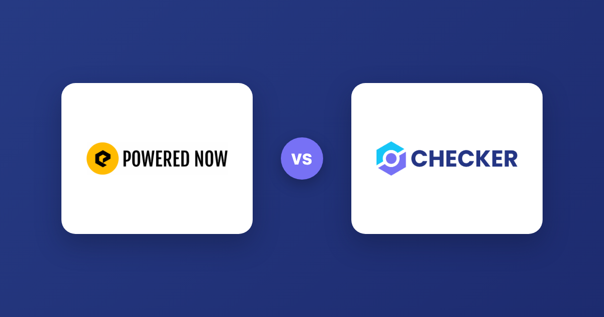 Checker and Powered Now logos side by side for a UK trades software comparison